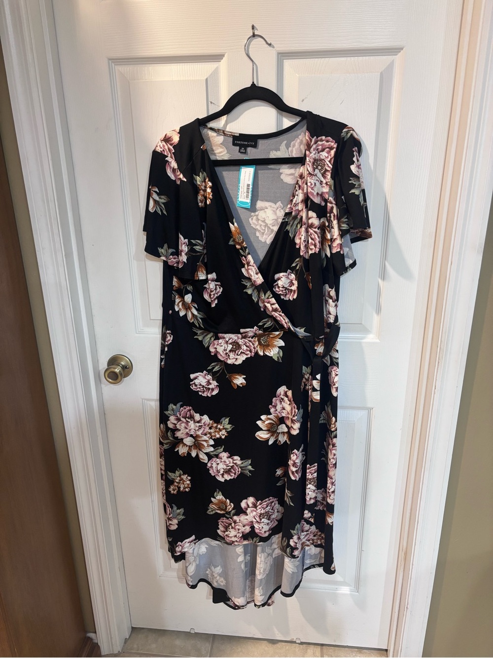 Fortune + Ivy Black Floral Wrap Midi Dress